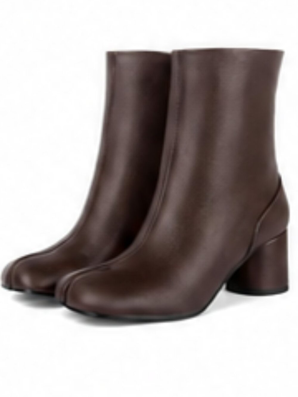 Tabi Boots Split Toe Ankle Booties Cylindrical Chunky Heels Shoes-Brown